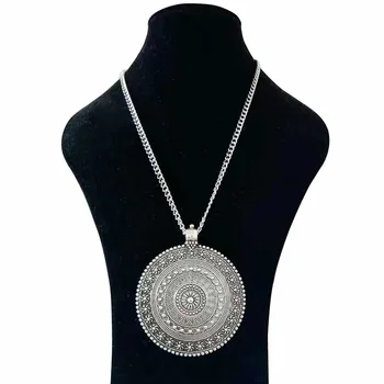 1 x Tiibeti Hõbe Metall Abstraktse Boho Suur Ring Lille Medallion Ehted Ripats Kaelakeed Pikkade lülidega Lagenlook 34