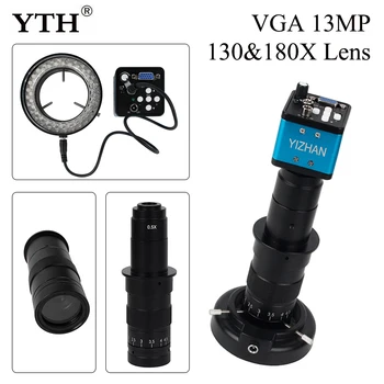 13MP VGA Mikroskoobi Kaamera Digitaalne Elektrooniline HD Tööstus-Kaamera + 130/180X Reguleeritav Objektiivi Binokulaarne Mikroskoop Trinocular