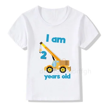 2-7 Ekskavaator sünnipäeva särk ehitus-sünnipäeva poiss, T-särk, suvi rõivaste väikelapse lahe T-särk armas laste mänguväljak riided