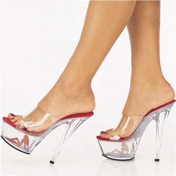 2022 suvel uus naiste sussid läbipaistev crystal naiste kingad seksikas naiste sandaalid 15cm stiletto 34-46