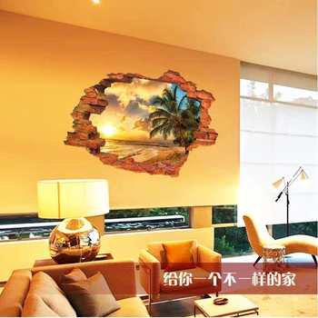3D Katki Päikeseloojangut Maastik Seascape Saar Seina Kleebis elutuba, magamistuba eemaldatav taustaks kodu kaunistamiseks kleebised kunsti Kleebised