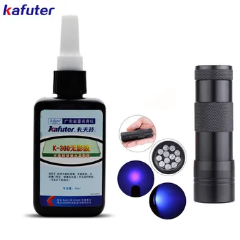50ml Kafuter UV-Liim Kuivatamine UV-Liim K-300 Läbipaistev Kristall ja Klaas Liimiga 12led UV-Taskulamp