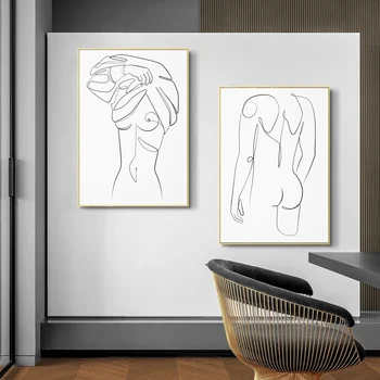 Abstraktne Alasti Naise ja Mehe Organ Üks Rida, Lõuend Maali Alasti Minimalistlik Kunst Plakatid ja Pildid Seina Art Pilt Home Decor