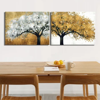 Abstraktne Kuldne Valge Puu Lõuendile Maali Pildid ja Plakatid Kaasaegne Cuadros Seina Art Pilte elutuba Kodu Kaunistamiseks