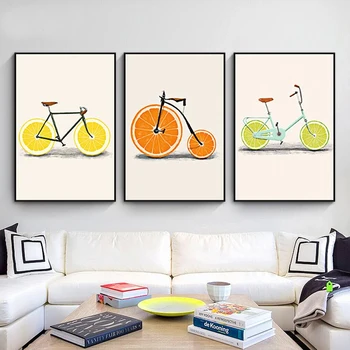 Abstraktselt, Bike Sidruni -, Apelsini Puu-Print Lõuend Maalid Köök Decor Põhjamaade Stiilne Plakatid Minimalistlik Seina Art Pildid