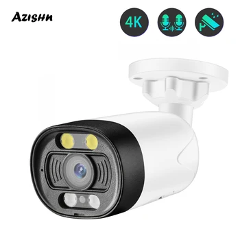 AZISHN H. 265 IP Bullet Kaamera 8MP 5MP 4K Väljas Veekindel Värv Öise Nägemise CCTV kahesuunaline Audio AI liikumistuvastus Turvalisus