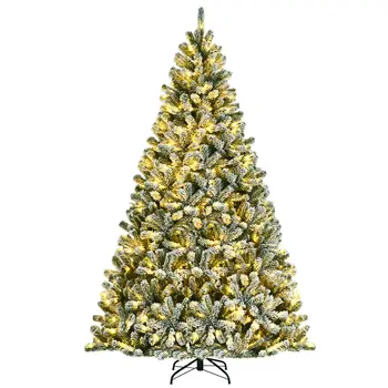 Costway 8ft Eelnevalt valgustatud Lumi Flokeeritud vaibad Hingedega Jõulupuu w/1502 Tips & Metallist Seista CM23444US