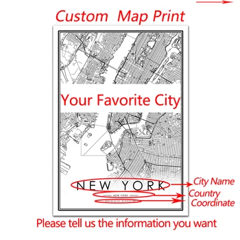 Custom Map Lõuendile Maali Maailma Linna Kaart Plakatid ja Pildid Kohandatud Lõuend Art Must Valge Seina Art Pilt Kaunistamiseks