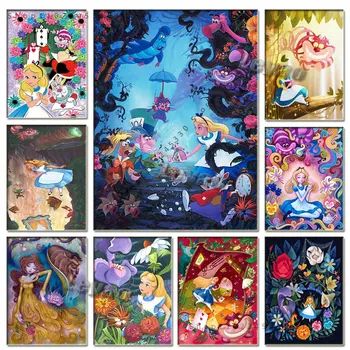 Disney Akvarell Lõuend Maalid Printsess Alice Imedemaal Küülik Loomade Plakatid ja Pildid Seina Art elutuba Home Decor