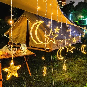Eid Mubarak Star Moon String Led Tuled Ramadan Kaunistused Koju Haldjas vanik Pulmi, Sünnipäeva Kardinad, Lamp, Decor