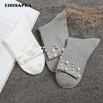 [EIOISAPRA]Kolledži Stiilis Käsitöö Läikiv Pärl Reto Sokid korea Printsess Kunsti Sokid Naiste Jaapani Harajuku Mood Calcetines Mujer