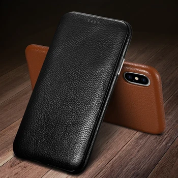 Flip Lichee Muster Cowhide Leather Case For iPhone 7 8 Plus Xs Max XR 11 Pro Max Ckhb-35B Luksus Folio Naha Puhul Katta