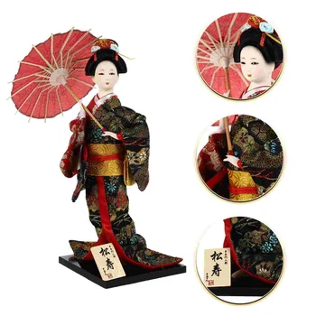 Geisha Jaapani Kimono Nukk Figuriin Ornament Nukud Oriental Aasia Kuju Joonis Antiik Kingitus Vintage Skulptuur Kujukeste