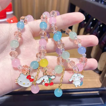 Kawaii Cartoon Sanrio Hello Kitty Cinnamoroll Vriendinnen Crystal String Kraam Sieraden Kingitus Vakantie Cadeau Crystal Earrings