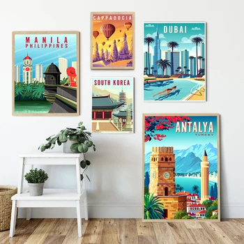 Lõuend Maali Türgi, Dubai, Lõuna-Korea, Iisrael Filipiinid Vintage Reisi Linnad Maastiku Plakat ja Print Wall Decor Pildid
