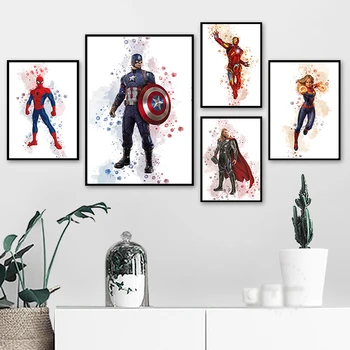 Marvel Avengers Akvarell Seina Art Lõuend Print Maali Plakatid ja Pildid Superhero Koomiks Plakatid Lapsed Toas Seina Decor