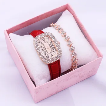 Mood Naiste Käevõru Komplekt Teemant Kellad Väike Roheline Vaadata Retro Nahast Rihm Kvarts Kella Montre Femme Reloj Mujer Relojes