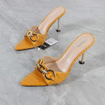Naiste Kingad 2022 Suvel Uus Pikad Kõrge Kontsaga Sandaalid Metallist Dekoratiivsed Stiletto Seksikas Mood Väljaspool Sandaalid 9CM