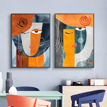 Oranž Kaasaegne Ja Abstraktne Nägu Geomeetriline Lõuend Kaasaegse Maali Seina Art Pilte Plakat Pildid Elutuba Kodu Kaunistamiseks