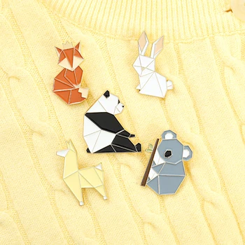 Origami Fox Panda Küülik Koala Alpaca Emailiga Pin-Custom Multikas Loomade Sõle Kotti Riideid Rinnamikrofon Pin Badge Ehted Kid Sõber