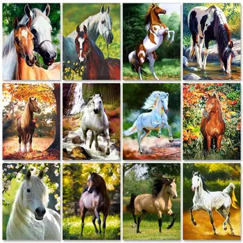 PhotoCustom Värvi Numbrid Hobune DIY Õli Värvimine Poolt Numbrid Lõuend Loomade 60x75cm Raami Number Maali Home Decor