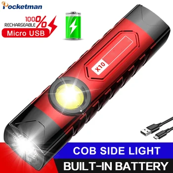 Pocketman 5 Režiimid USB Laetav Taskulamp Super Ere Mini Taskulambid Tasku Veekindel Taskulamp Torch koos Akuga