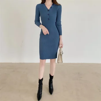 Sügisel Tahke Paks Soe Elegantne 2022 Talve Kampsun Kleit Naiste Korea Vintage Riided Kootud Kleidid Naine Vestido Feminino