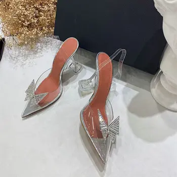 Tasuta kohaletoimetamine mood naiste kõrge kontsaga sandaalid vibu crystal slingback pruudi pulmas kingad pool