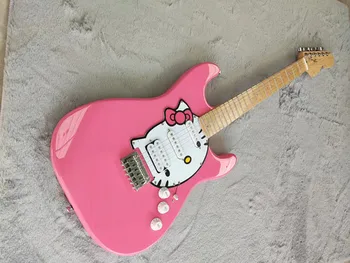 Tehase uus toode, roosa kitty cat ST electric guitar, HSS pikap, vaher fingerboard, kiire tarne