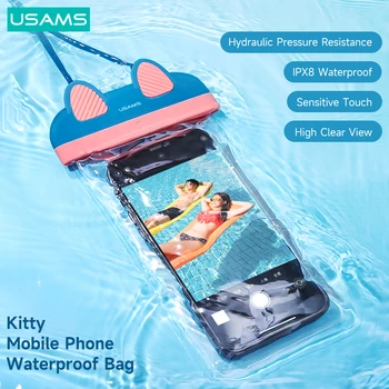 USAMS ipx8-ga-Veekindel Telefoni Kott kaelapaela kinnitamine Universaalne Drift Surfamine, Sukeldumine Ujuda kott Kott Case Cover iPhone Xiaomi Huawei