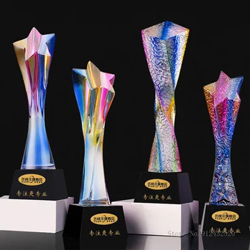 Uus värv crystal trofee custom-made iga-aastane kohtumine, auhinnad, suveniirid kodu kaunistamiseks kogumise loomingulise pentagramm trofee