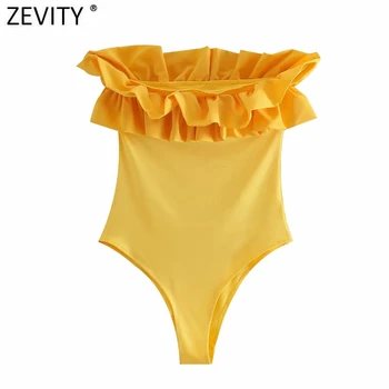 Zevity 2021 Naiste Sexy Maha Õla Volt Ruffles Slim Bodysuits Daamid Segast Suvel Rannas Stiilis Siiami Stiilne Sipukad LS9540