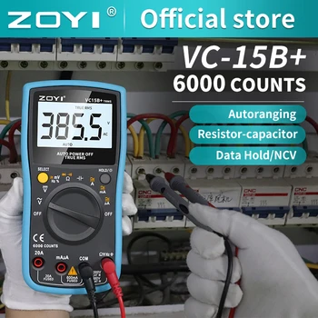 ZOYI VC15B+ Digitaalne Multimeeter 6000 loeb Autoranging LCD Ekraan AC/DC Ammeter Voltmeeter Oomi Kaasaskantav Arvesti Mõõtmise Vahend